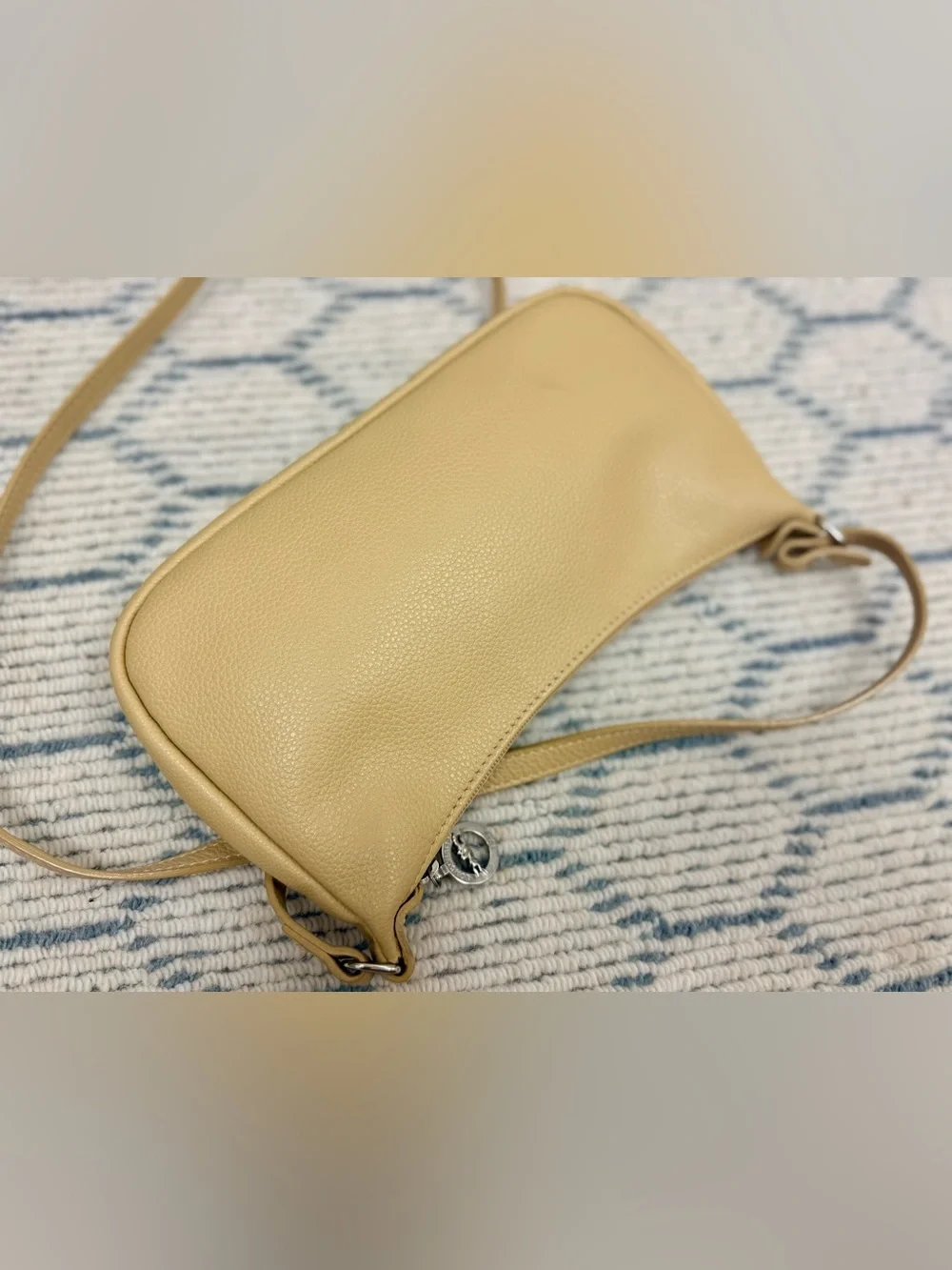 LONGCHAMP Vintage Y2K Beige Pebbled Leather Baguette Crossbody Made In France